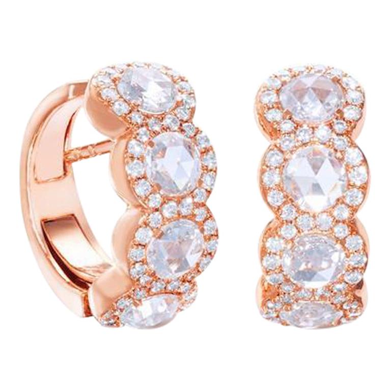 64Facets 1.10 Carat Rose Cut Diamond Huggie Earrings in 18 Karat Rose Gold For Sale