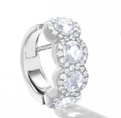 64 Facets 1.10 Carat Scallop Rose Cut Diamond Huggie Earrings in White Gold