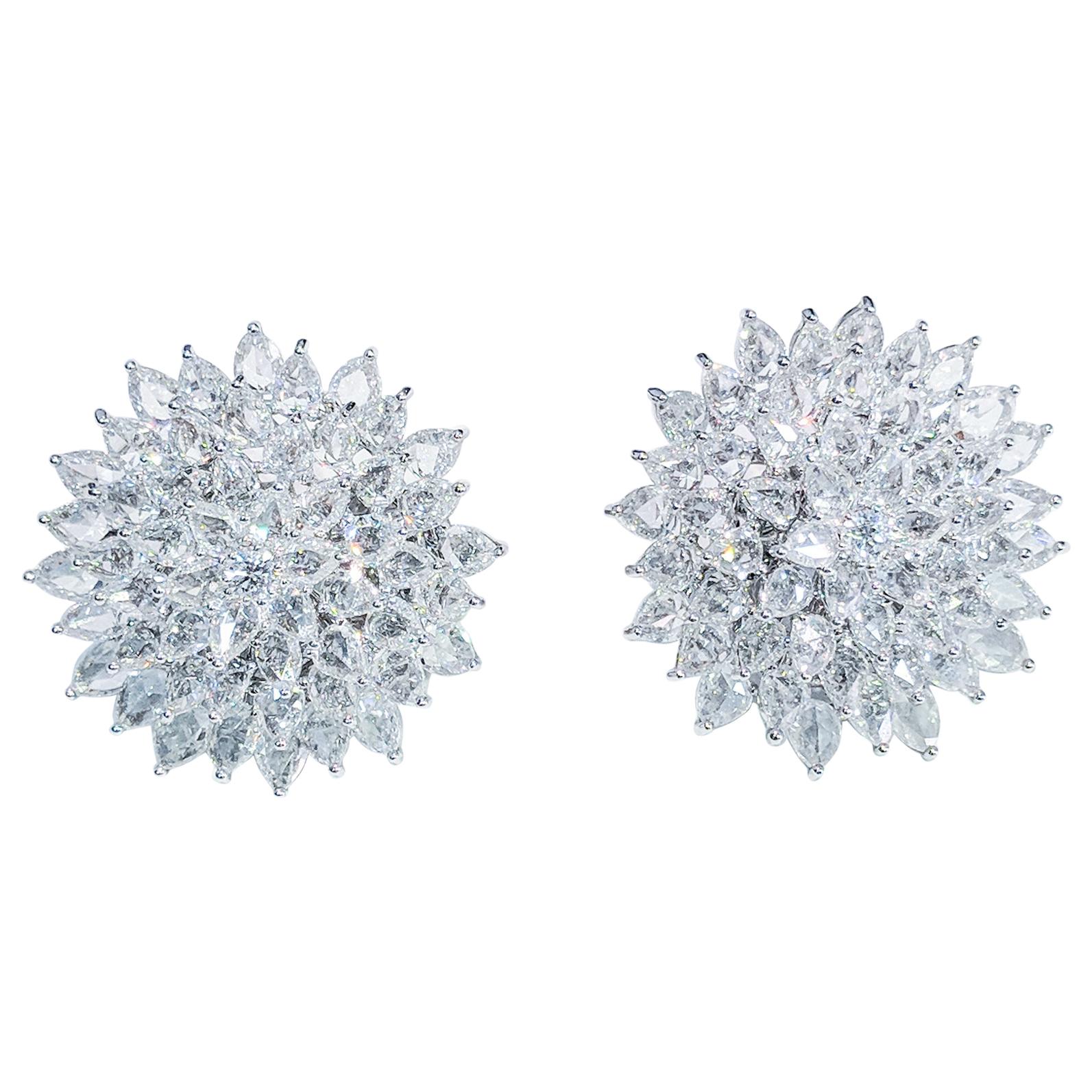 64 Facets 11.77 Carat Rose Cut Diamond Spiked Stud Earrings in 18 Karat Gold For Sale