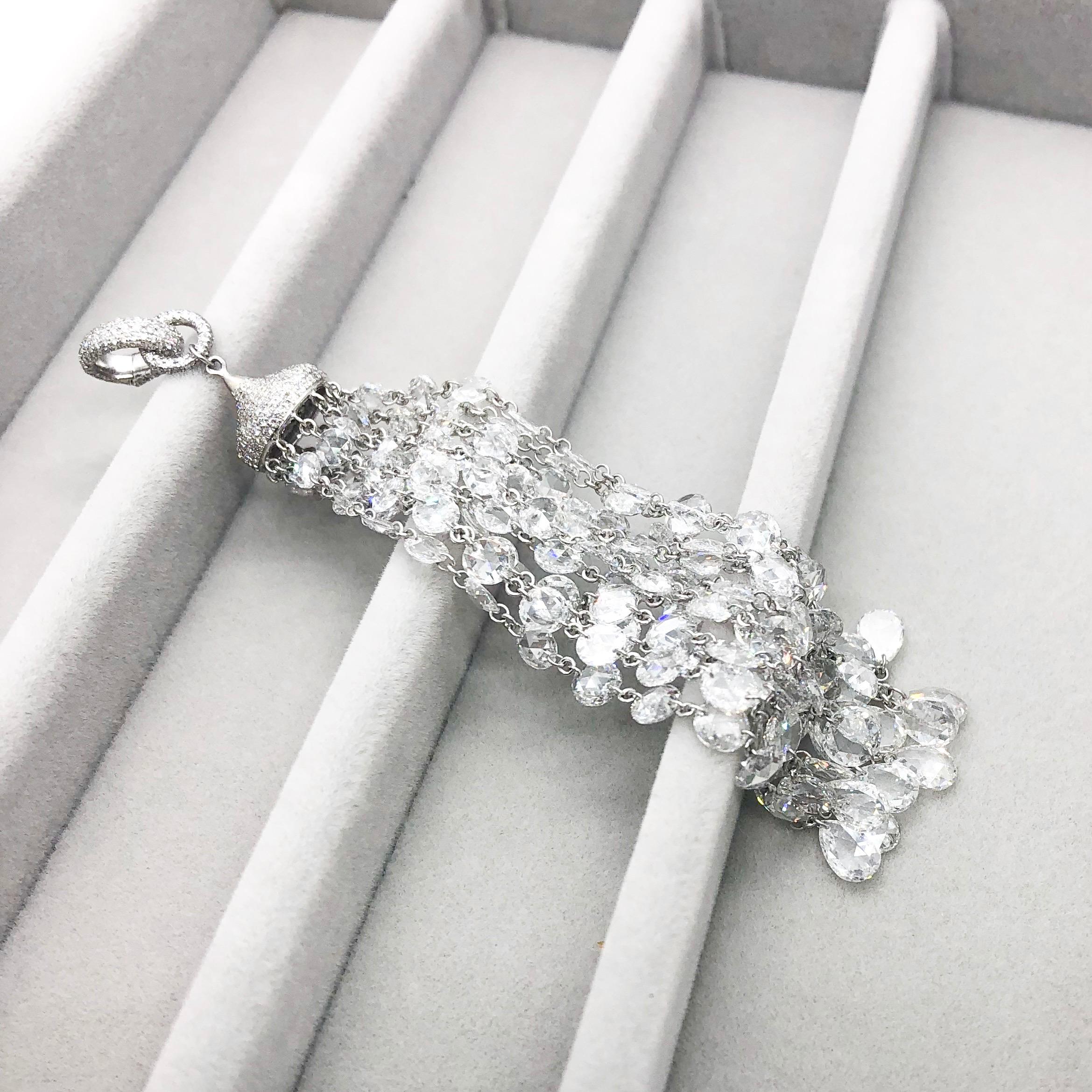 64Facets 14 Carat Diamond Tassel Pendant for Necklaces in White Gold For Sale 6