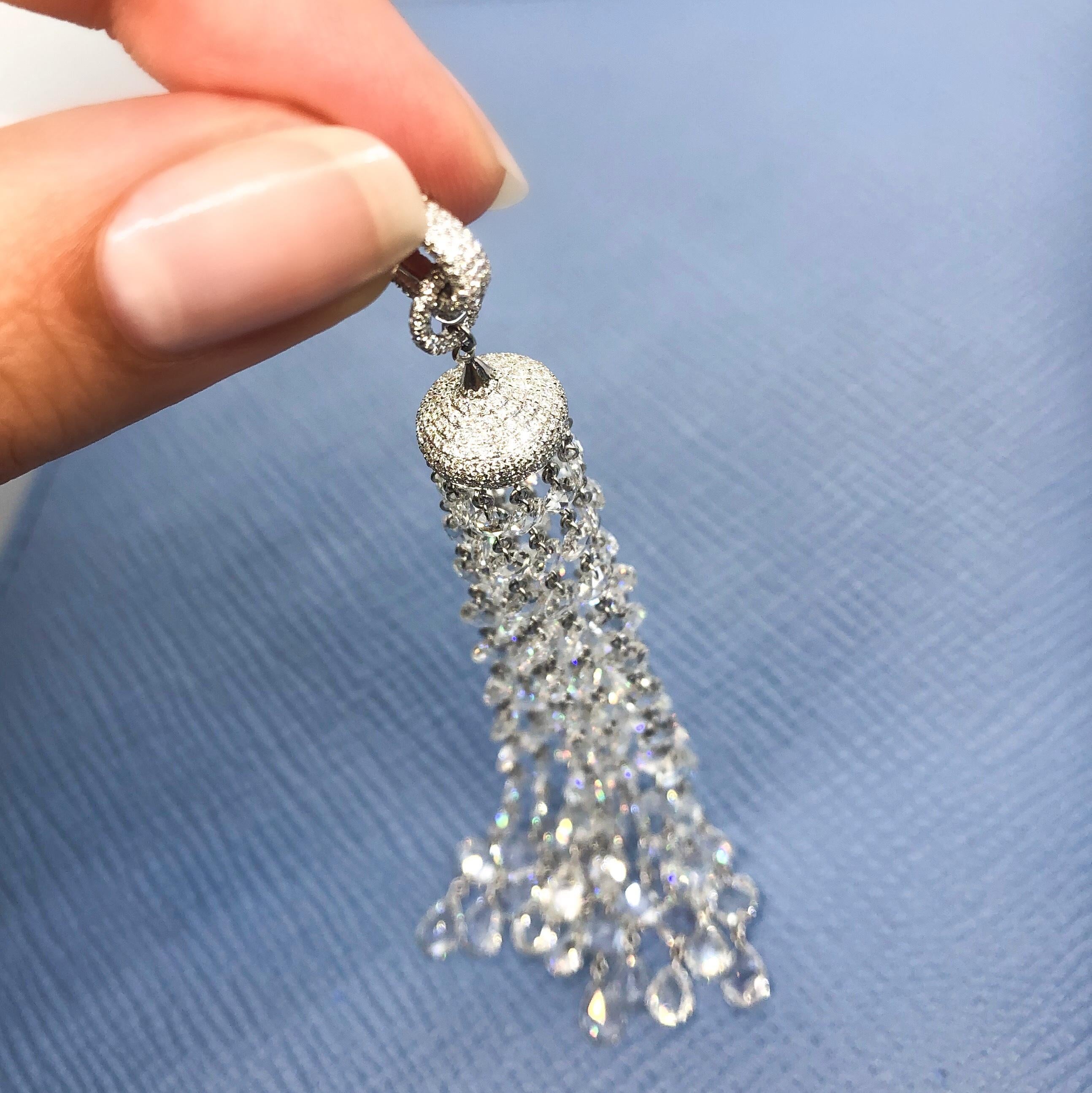 64Facets 14 Carat Diamond Tassel Pendant for Necklaces in White Gold For Sale 8