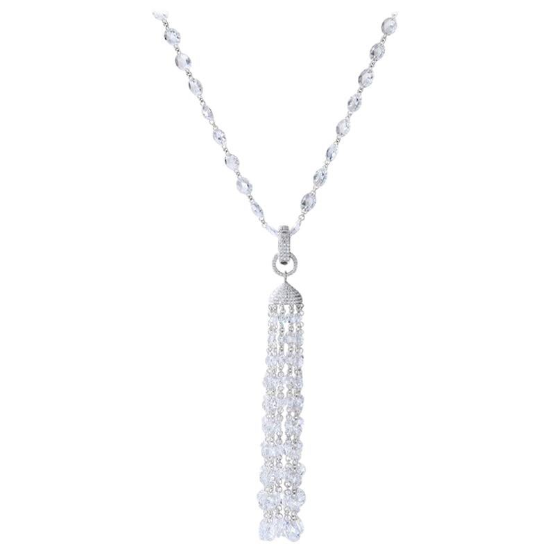 64Facets 14 Carat Diamond Tassel Pendant for Necklaces in White Gold For Sale
