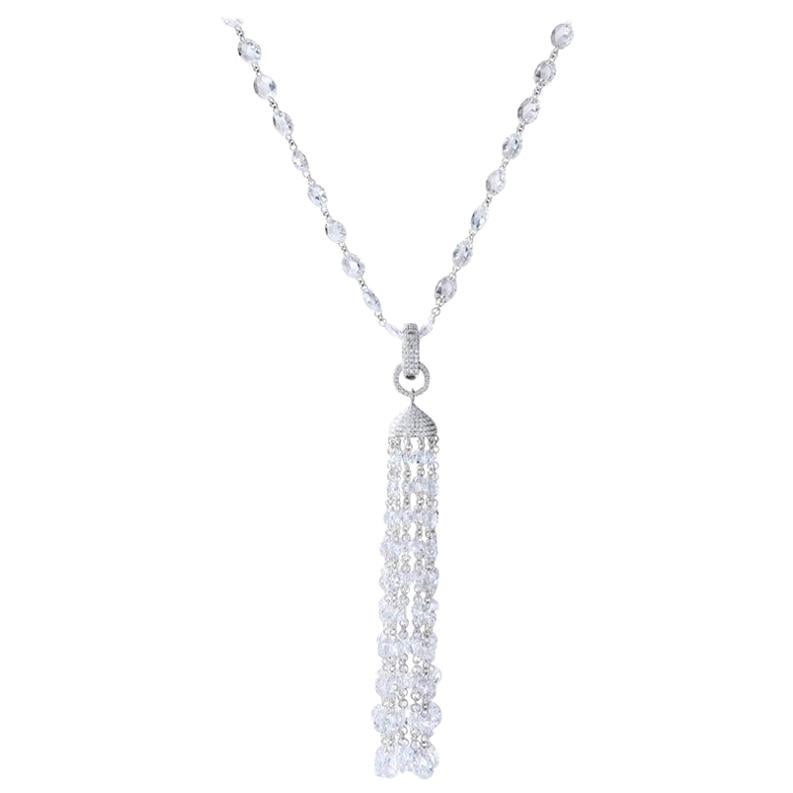 64 Facets 14 Carat Roe Cut Diamond Tassel Pendant for Necklaces in White Gold For Sale