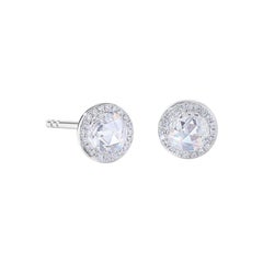 64Facets 1.40 Carat Round Rose Cut Diamond Stud Earrings in 18 Karat White Gold