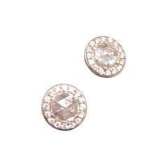 64Facets Round Rose Cut Diamond Stud Earrings in 18 Karat Rose Gold