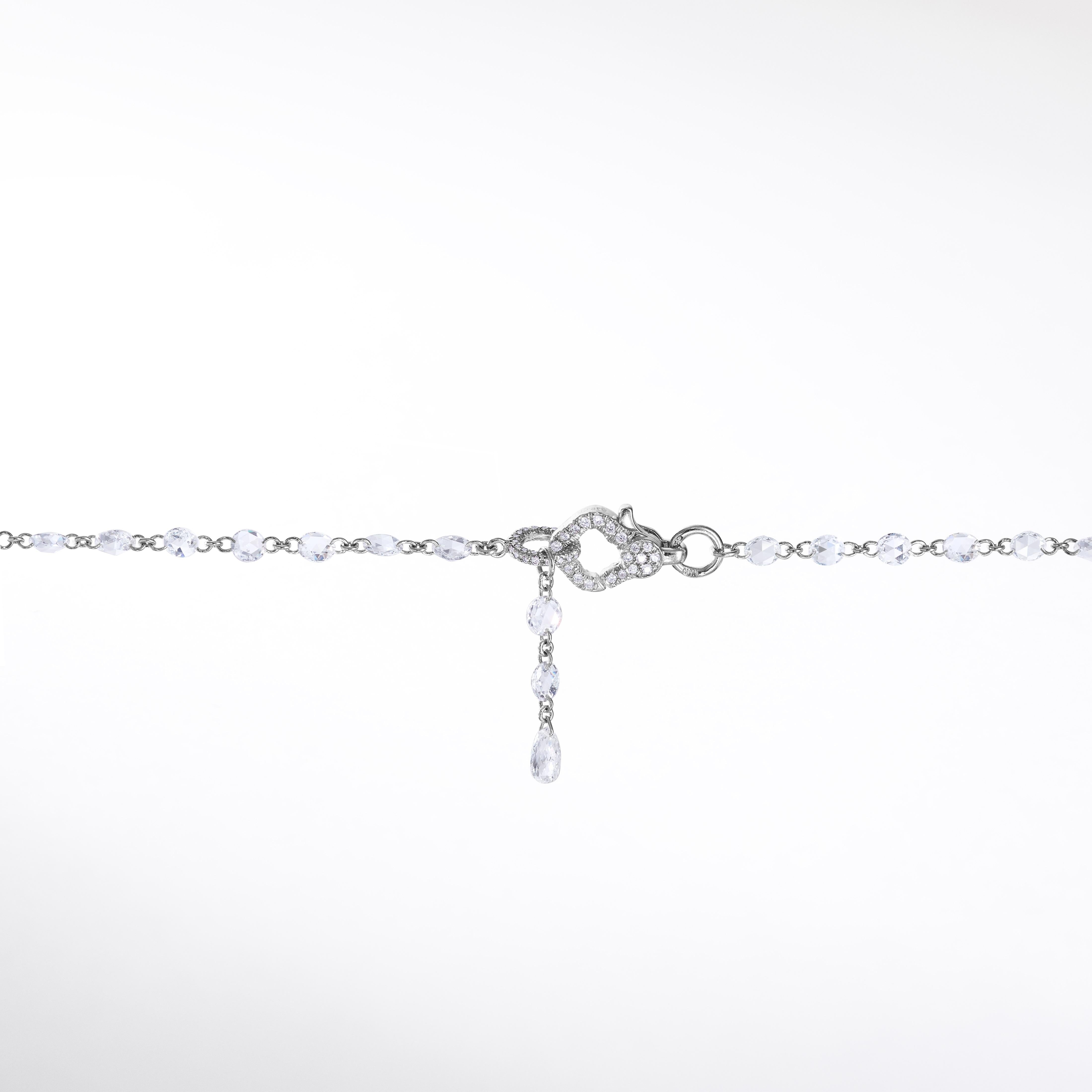 Women's or Men's 64Facets Rose Cut Diamond and Platinum Chain Necklace, 8 Carat For Sale