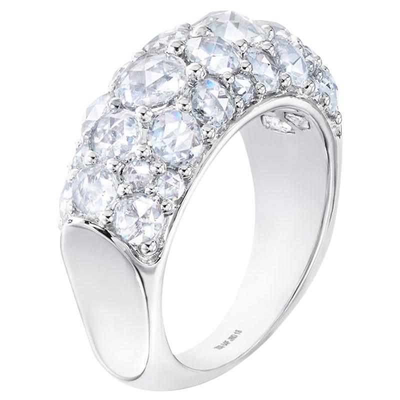 64Facets 2.3 Carat Rose Cut Diamond Cocktail Ring in 18 Karat White Gold For Sale