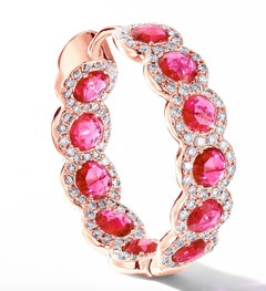 64Facets 2.30 Carat Ruby and Diamond Hoop Earrings in 18 Karat Rose Gold