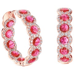 64Facets 2.30 Carat Ruby and Diamond Hoop Earrings in 18 Karat Rose Gold