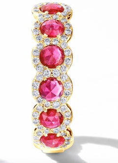 64Facets 2.30 Carat Ruby and Diamond Hoop Earrings in 18 Karat Yellow Gold