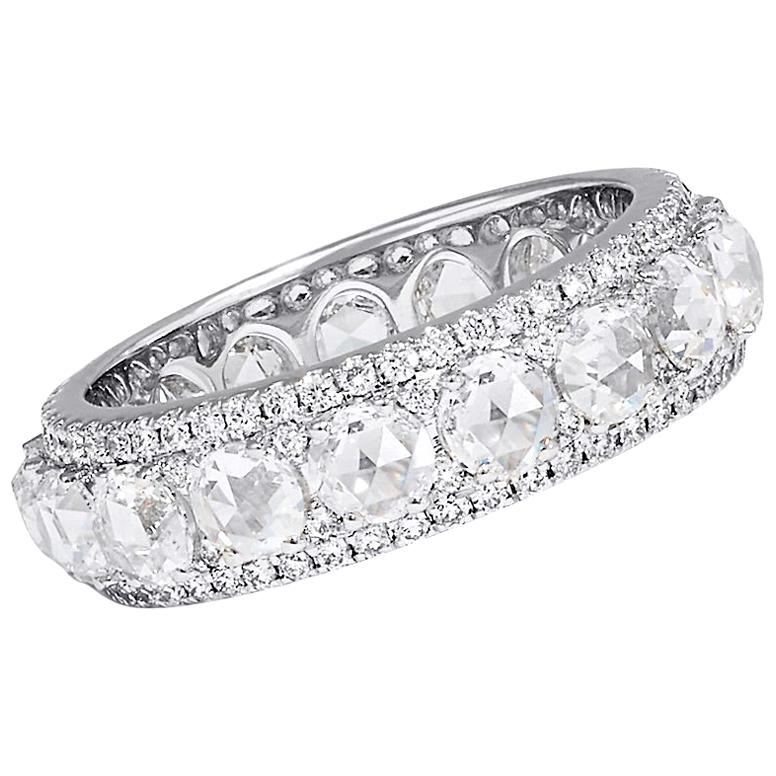 64Facets 2.50 Carat Rose Cut Diamond Ring in 18 Karat White Gold For Sale