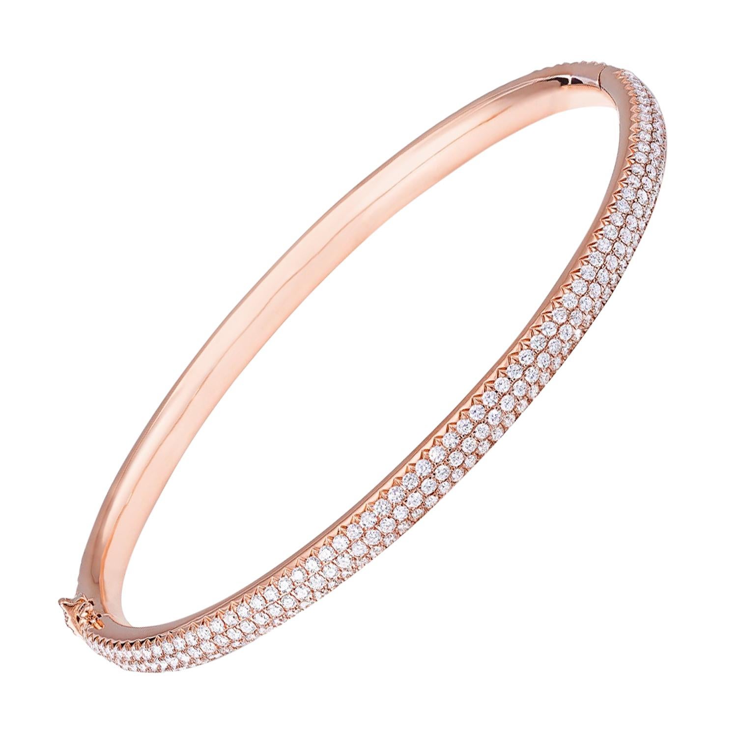 64Facets 2.75 Carat Pave Diamond Bangle Bracelet Set in 18 Karat Rose Gold For Sale