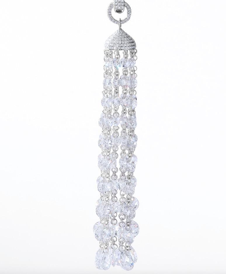 Women's or Men's 64Facets 28 Carat Rose Cut Diamond Tassel Chandelier Earrings in White Gold For Sale