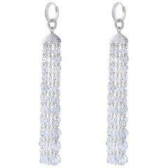 64Facets 28 Carat Rose Cut Diamond Tassel Chandelier Earrings in White Gold