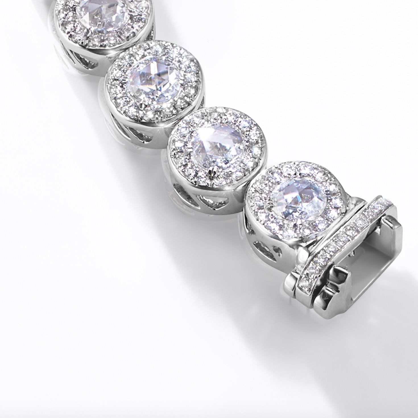 64Facets 2.90 Carat Tennis Bracelet Rose Cut Diamonds in 18 Karat White Gold For Sale 5