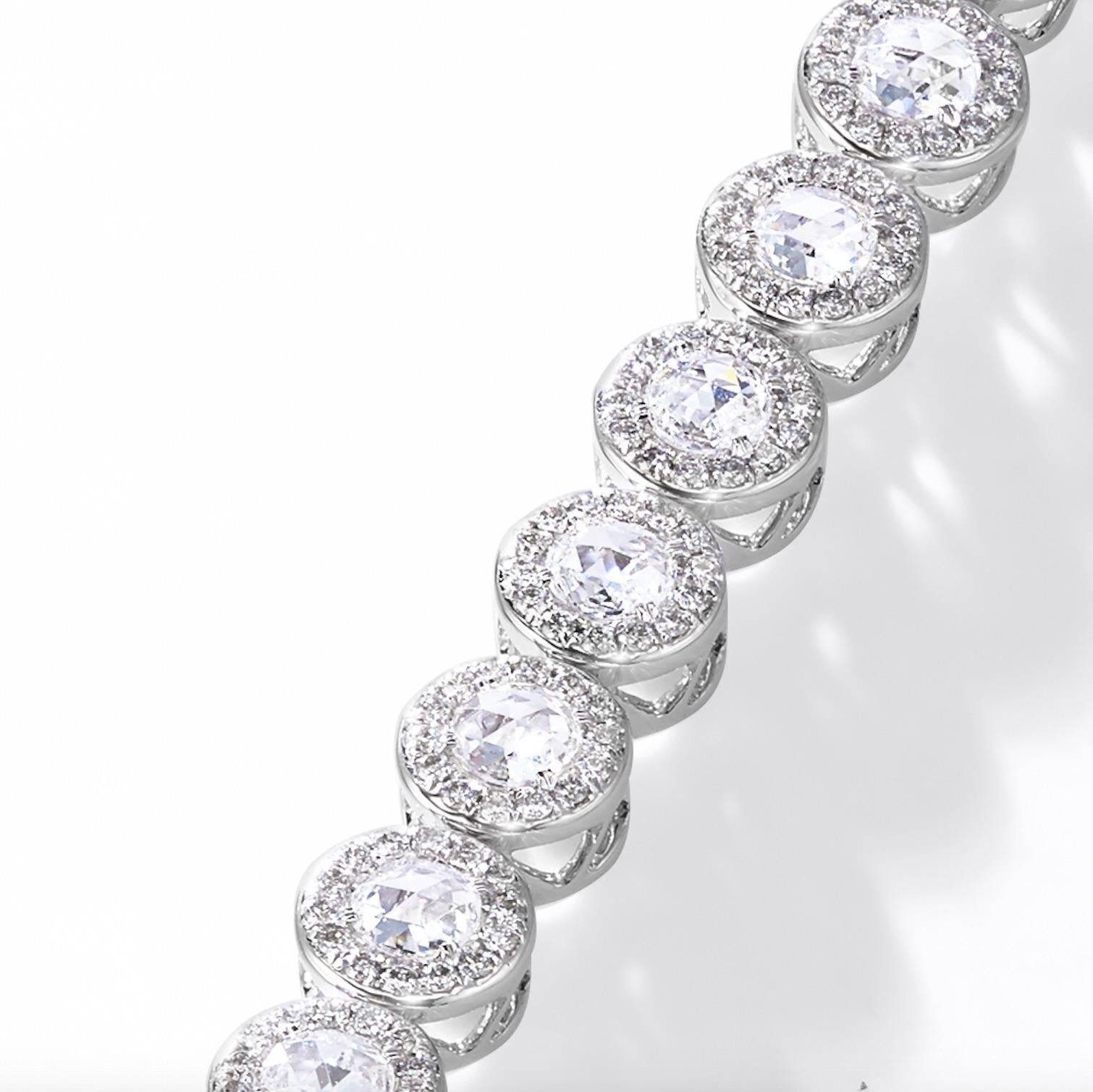 64Facets 2.90 Carat Tennis Bracelet Rose Cut Diamonds in 18 Karat White Gold For Sale 3