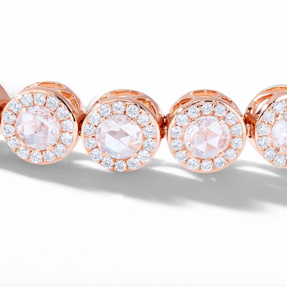 Contemporary 64Facets 2.90 Carat Tennis Bracelet with Rose Cut Diamonds in 18 Karat Rose Gold For Sale