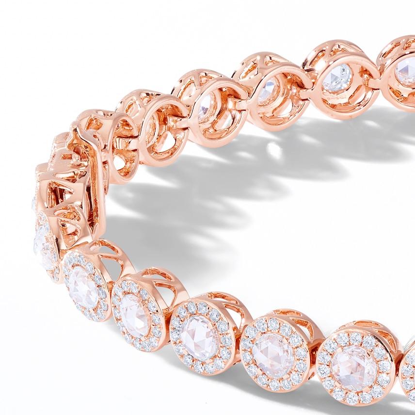 Women's or Men's 64Facets 2.90 Carat Tennis Bracelet with Rose Cut Diamonds in 18 Karat Rose Gold For Sale