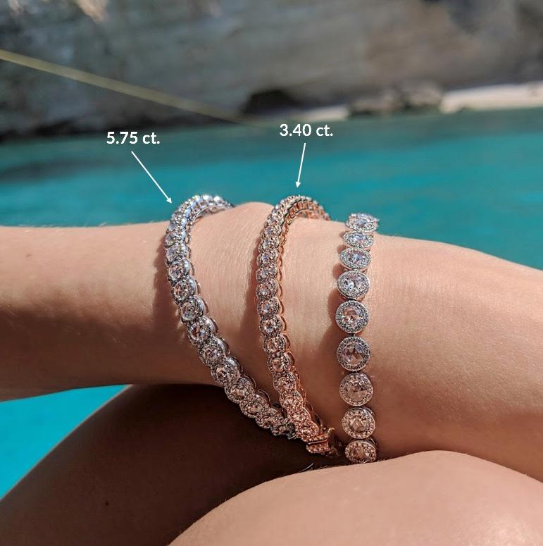 Women's 64 Facets 3.40 Carat Rose Cut Diamond Scallop Bangle Bracelet in White Gold For Sale