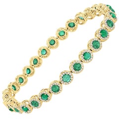 64Facets 3.75 Carat Emerald and Diamond Tennis Bracelet in 18 Karat Gold
