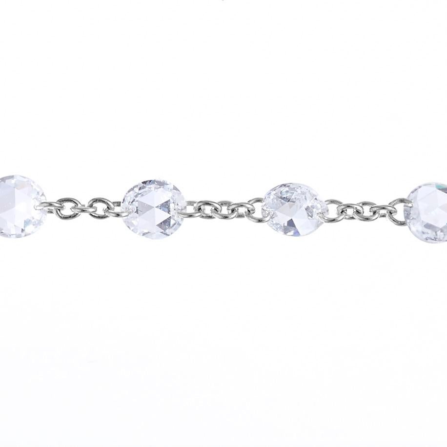 Contemporary 64Facets Rose Cut Diamond and Platinum Chain Necklace, 16 Carat For Sale