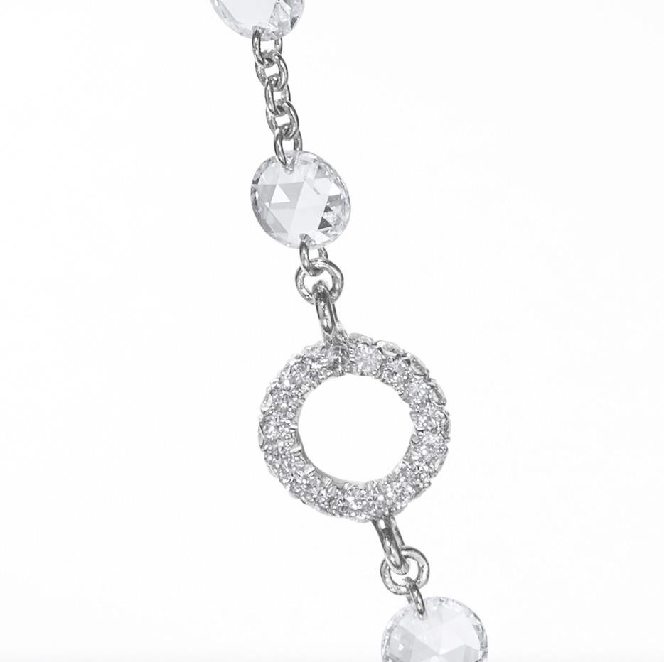 Women's or Men's 64Facets Rose Cut Diamond and Platinum Chain Necklace, 16 Carat For Sale