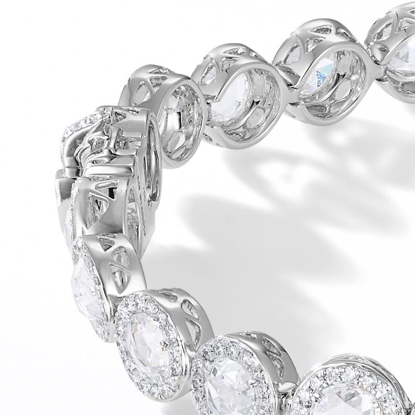 64 Facets 5.75 Carat Tennis Bracelet with Rose Cut Diamonds in 18 Karat Gold In New Condition For Sale In Los Angeles, CA