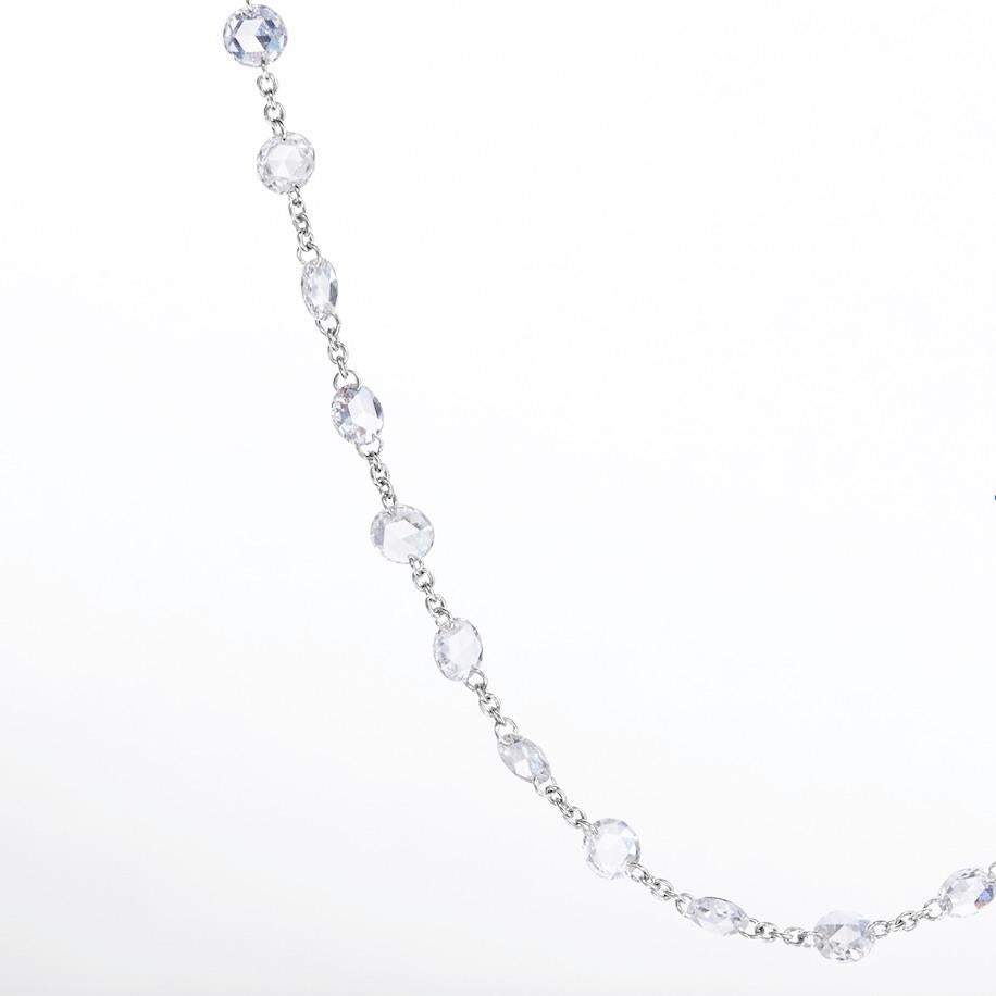 Hand cut by 64Facets' master craftsmen, round rose cut diamonds seem to float between single, barely visible platinum links, giving the chain a flowing quality. Unlike most diamond chains, the diamonds are not encircled, but instead by using a