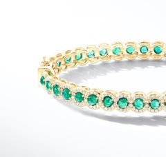 64Facets 8 Carat Elements Emerald and Diamond Bangle in 18 Karat Yellow Gold