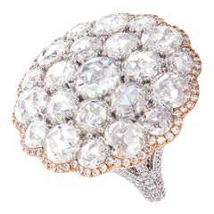 64Facets 8.62 Carat Rose Cut Diamond Cluster Ring in 18 Karat White Gold