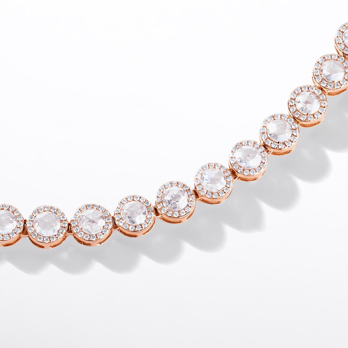 64Facets 9 Carat Rose Cut Diamond Necklace with Pave Accents in Rose Gold For Sale 1