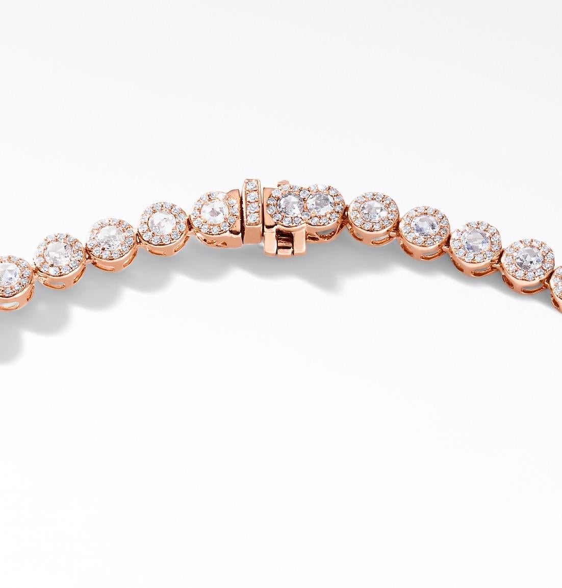 64Facets 9 Carat Rose Cut Diamond Necklace with Pave Accents in Rose Gold For Sale 2