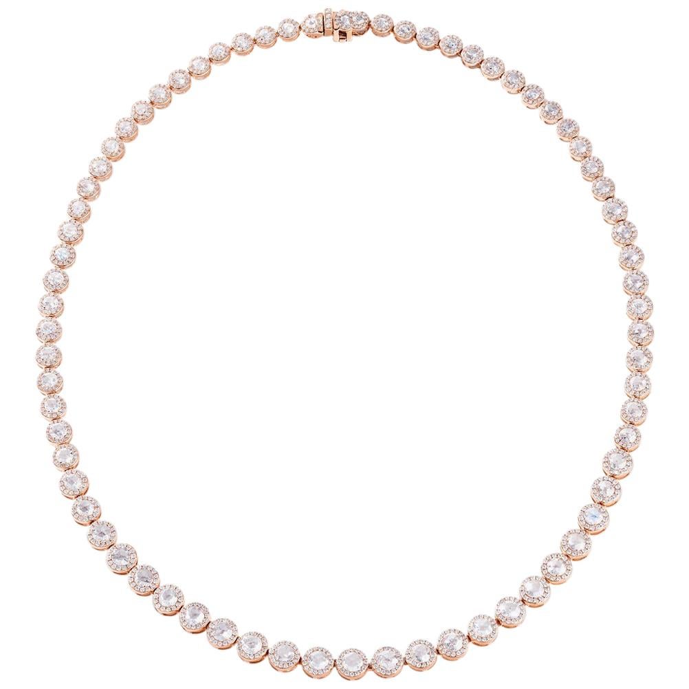 64Facets 9 Carat Rose Cut Diamond Necklace with Pave Accents in Rose Gold For Sale