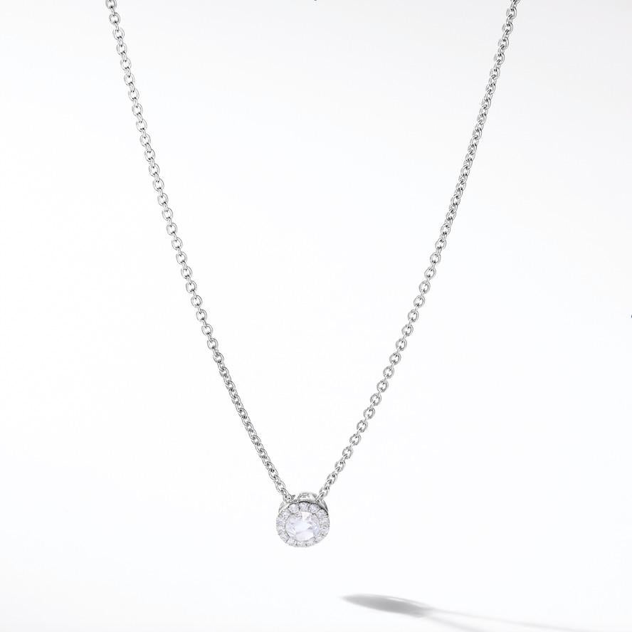 Contemporary 64Facets Diamond Drop Pendant, Rose Cut Diamond with Pave Accent in White Gold For Sale