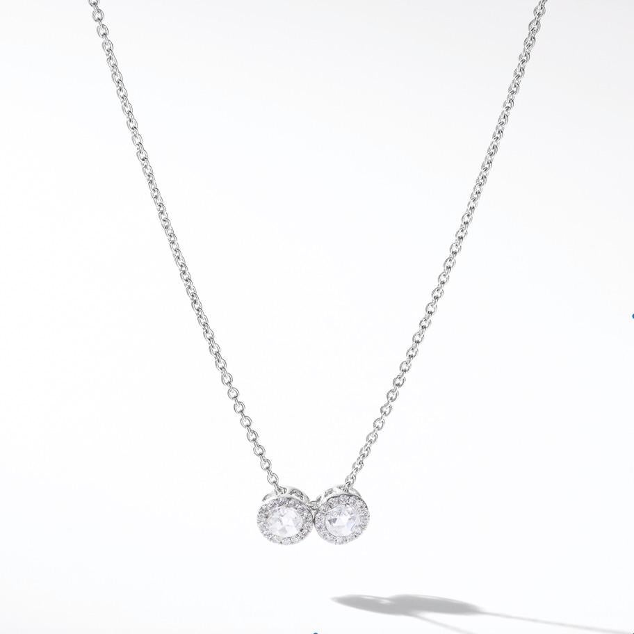 64Facets Diamond Drop Pendant, Rose Cut Diamond with Pave Accent in White Gold For Sale 2