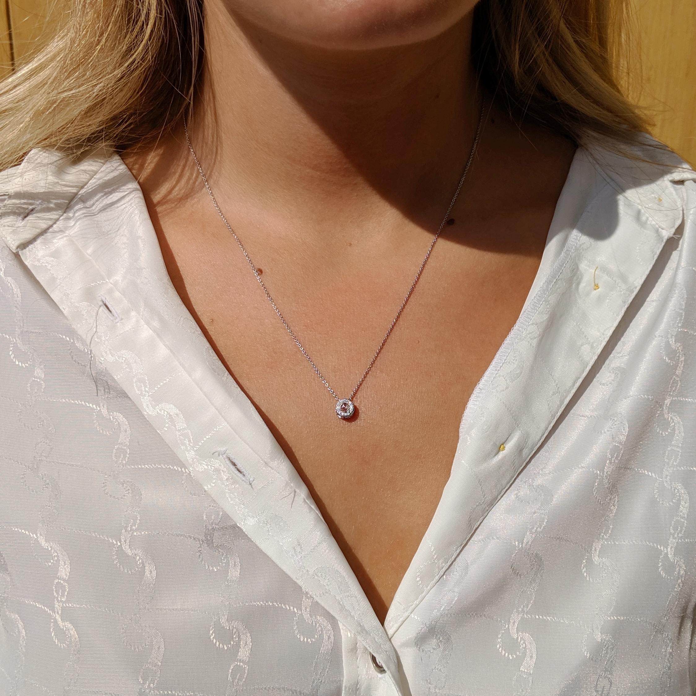 64Facets Diamond Drop Pendant, Rose Cut Diamond with Pave Accent in White Gold In New Condition For Sale In Los Angeles, CA