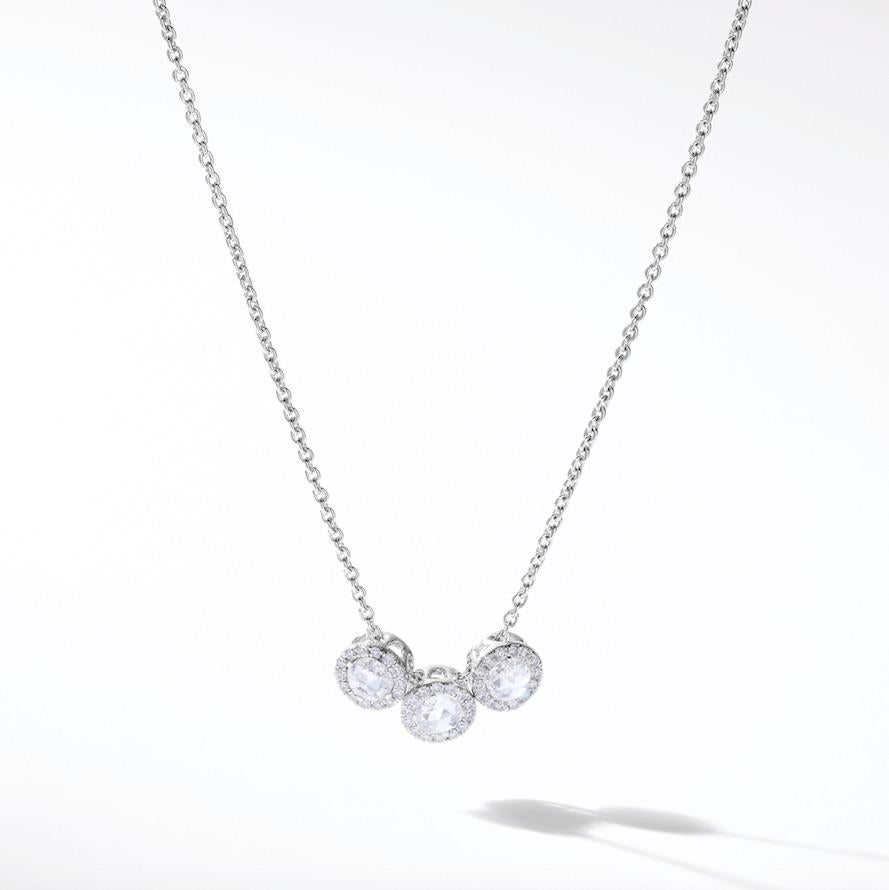 64Facets Diamond Drop Pendant, Rose Cut Diamond with Pave Accent in White Gold For Sale 4