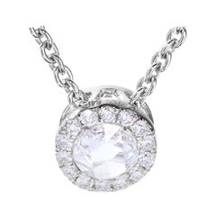 64Facets Diamond Drop Pendant, Rose Cut Diamond with Pave Accent in White Gold