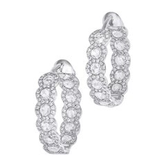 64Facets Diamond Hoop Earrings, 2.75 Carat Rose Cut Diamonds in 18K White Gold