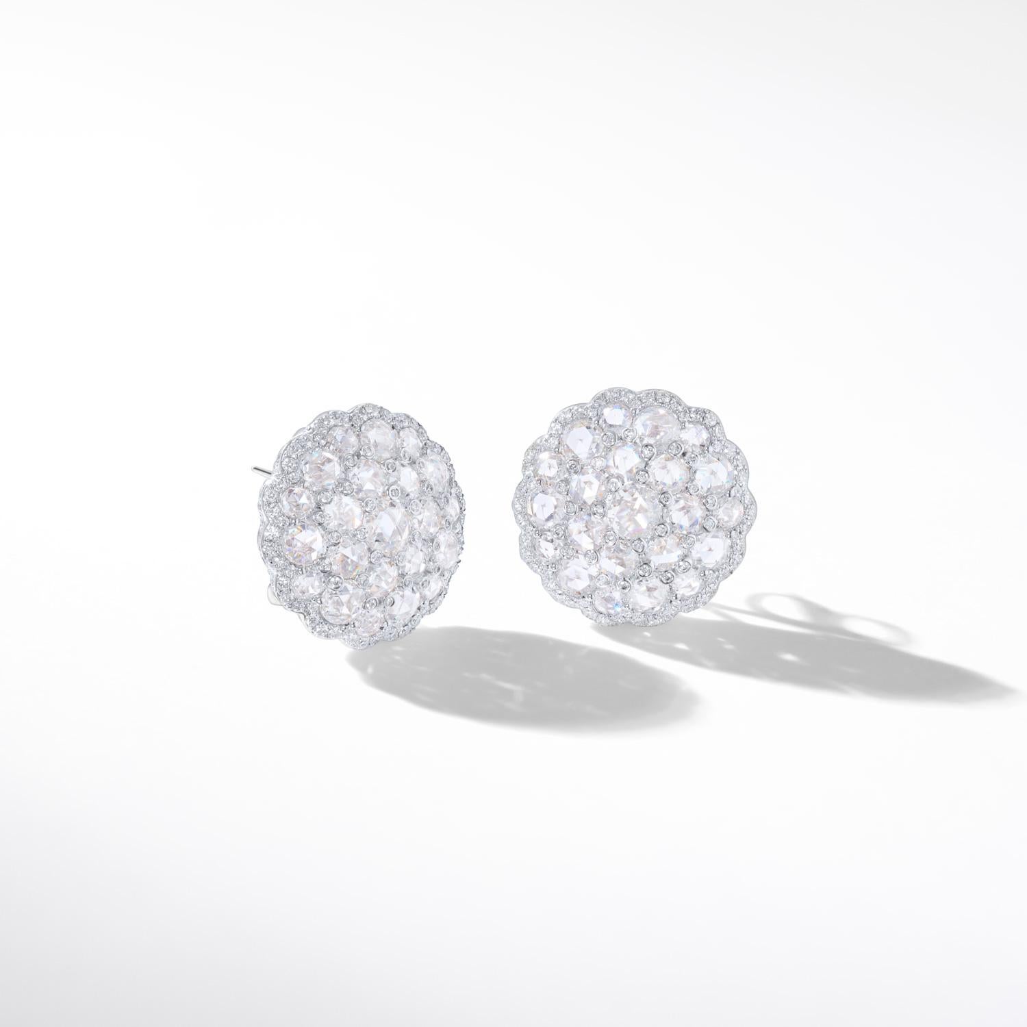 Women's or Men's 64Facets Large Shield Shape Rose Cut Diamond Cluster Stud Earrings in Rose Gold For Sale
