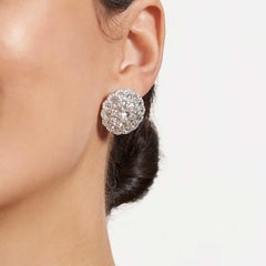 64Facets Large Shield Shape Rose Cut Diamond Cluster Stud Earrings in White Gold