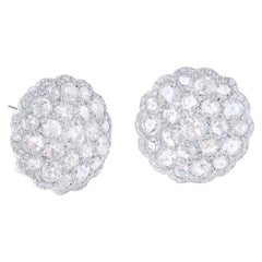 64Facets Large Shield Shape Rose Cut Diamond Cluster Stud Earrings in White Gold