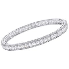 64Facets Linear Rose Cut Diamond Bangle Bracelet in 18K White Gold, 9.5 Carat