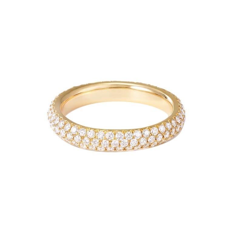 64Facets Pave Diamond Ring in 18 Karat Yellow Gold, 0.75 Carat Diamond Band For Sale