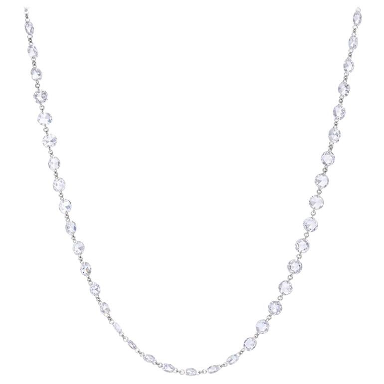 64Facets Rose Cut Diamond and Platinum Chain Necklace, 15 Carat For