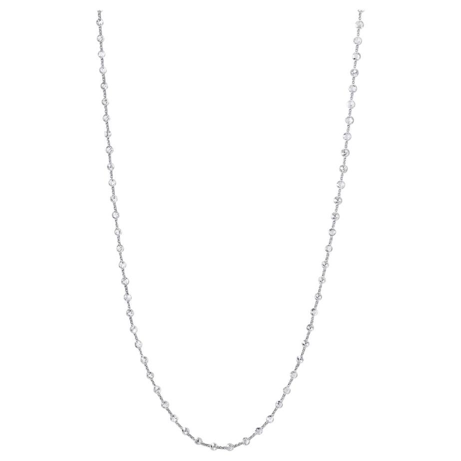 64Facets Rose Cut Diamond and Platinum Chain Necklace, 16 Carat For Sale
