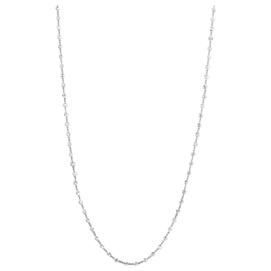 64Facets Rose Cut Diamond and Platinum Chain Necklace, 20 Carat For Sale