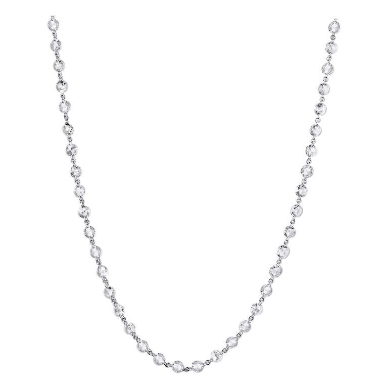 64Facets Rose Cut Diamond and Platinum Chain Necklace, 8 Carat For Sale