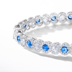 64 Facets Rose Cut Sapphire and Diamond Bangle Bracelet in 18 Karat White Gold