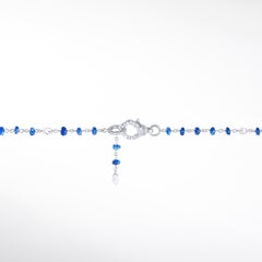 64Facets Sapphire Cabochon Bead and Rose Cut Diamond Necklace in 18K White Gold